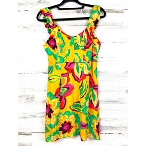 Gianni Bini Womens M Yellow Multi Floral Lightweight Mini Sundress NWT Beach